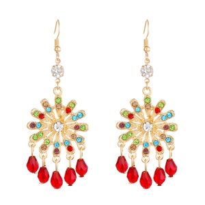Orecchini bohémien a fiore con strass colorati e pendenti a goccia d'acqua rossi