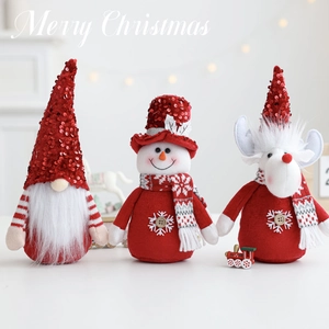 Christmas Ornaments Plush Dolls Gnome Snowman Reindeer Sequins Hat Wooden Button Tabletop Home Festive Decoration