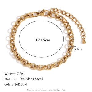 14K gold plated stainless steel wheat pattern chain bracelet with 17+5cm adjustable length