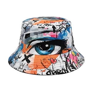 Cappello Alla Pescatora Occhio Graffiti Reversibile Streetwear Poliestere Protezione Solare Esterno Viaggio Spiaggia Uomo Donna