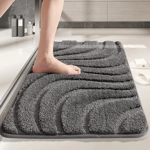 Bathroom Bath Mat Water Absorbent Non Slip Microfiber Rug Plush Textured Wave Design Machine Washable Fast Drying Home Shower