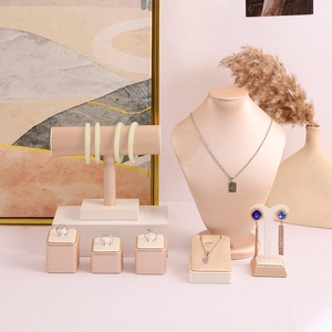 Champagne gold PU jewelry display set with necklace bust, bracelet and ring stands