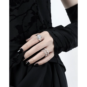 S925 sterling silver irregular textured rings with crystals on black gloves