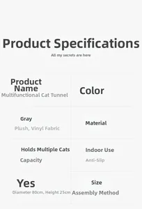 Detailed size chart for the foldable plush cat tunnel showing 80cm diameter and height