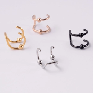 Detailed set of double-layered stainless steel ear cuffs in gold, silver, rose gold and black