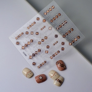 3D embossed geometric metal nail stickers with gold relief lines for DIY manicure art