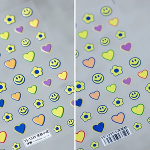 5D Embossed Nail Art Stickers Colorful Smile Face Heart Flower Self Adhesive Manicure Decals For Women Girls Diy Decor