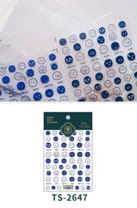 Detail of TS-2647 blue mood nail stickers with various emoji icons and text labels