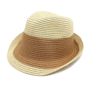 Two-tone woven straw panama hat in beige and light brown for summer sun protection