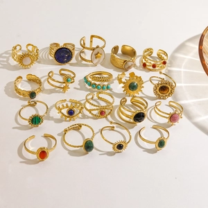 Bohemian 14K gold-plated stainless steel rings set with colorful natural stones