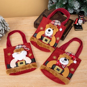 Sacs Cadeaux De Noël Toile De Jute 3D Père Noël Bonhomme De Neige Renne Ours Pochettes À Bonbons Décorations De Fête