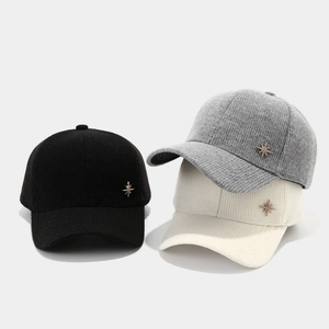 Three-color knitted baseball caps with gold star buckle in black, grey and beige