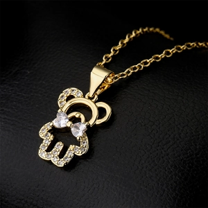 Minimalist 18K gold plated hollow bear necklace with sparkling zircons on black leather