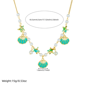 Colorful candy shell necklace with starfish pendants on gold stainless steel chain
