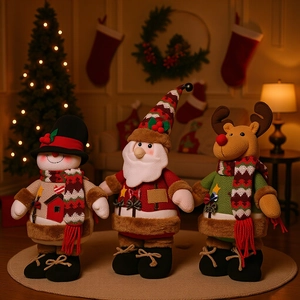 Poupées En Peluche De Noël Ornements Père Noël Bonhomme De Neige Renne Tissu Tricoté Doux Décoration De Table Maison Cadeau