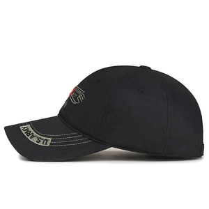 Tactical black cotton baseball cap with U.S. ARMY embroidery and camouflage accents