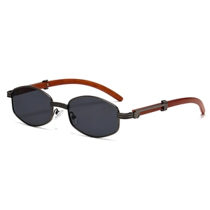 Retro-Punk-Sonnenbrille mit kleinem Rahmen, grauen Gläsern und Holzmaserung-Bügeln
