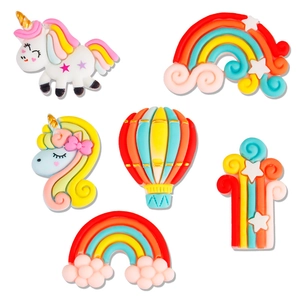 Cute resin charms set with unicorn, rainbow and balloon shapes for DIY hair accessories