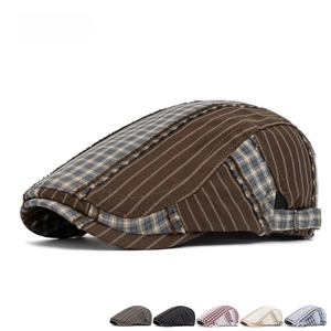 British retro patchwork ivy cap for women with stripes and plaid patterns in five colors