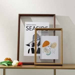 Minimalist A4 wooden frame with double-sided transparent acrylic for art display