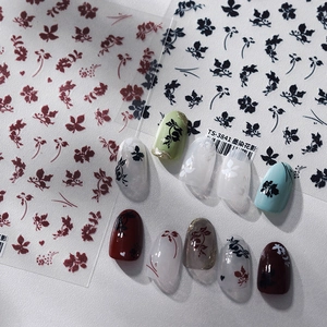 Elegant ink-style floral 3D adhesive nail art stickers for professional DIY manicure