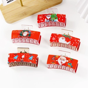 Pinces À Cheveux De Noël Rouges Plastique Père Noël Motif Arbre De Noël Accessoires Cheveux Festifs Pour Femmes