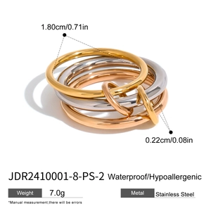 Stacked stainless steel rings set in multiple colors with waterproof and hypoallergenic finish