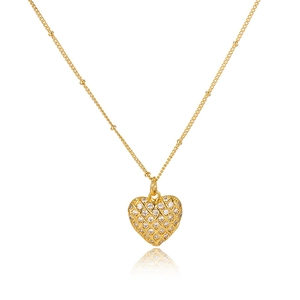 Charming 18k gold plated heart pendant necklace with shimmering crystals and beaded chain