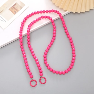 Pink diamond-cut bead lanyard with metal ring buckles for phones and bags