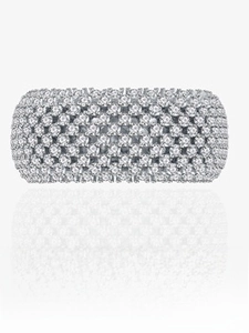 Macro shot of S925 sterling silver wide band ring with multi-row pavé-set sparkling diamonds