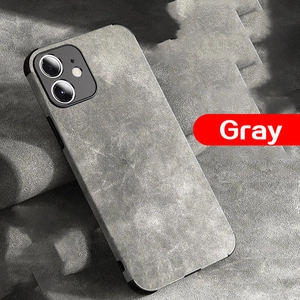 Gray iPhone case with premium lychee grain leather texture and precise camera cutouts