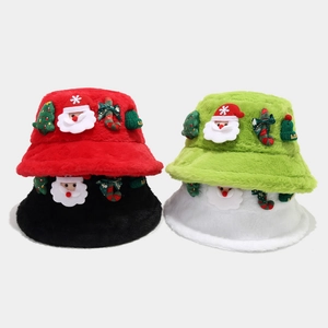 Christmas Plush Bucket Hat Faux Rabbit Fur Santa Claus Tree Decorations Winter Warm Windproof Festive Basin Cap Women