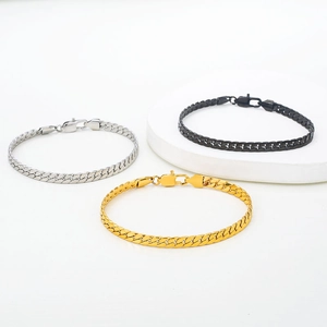 Three-piece titanium steel Cuban link bracelets set in gold, silver, and black finishes