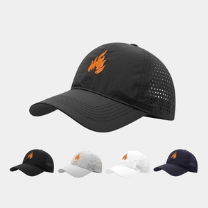 Baseball Cap Polyester Quick Dry Breathable Laser Perforated Orange Flame Embroidery Adjustable Outdoor Sports For Men Women