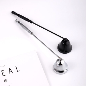 Matte black and silver candle snuffer set with textured handles and bell-shaped heads