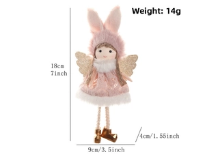 Detailed plush angel bunny ornament dimensions: 18cm height and 9cm width specifications