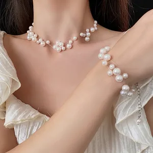 Multi Layer Floating Imitation Artificial Pearl Necklace With Transparent Line And Alloy Clasp Elegant Illusion Clavicle Chain For Women