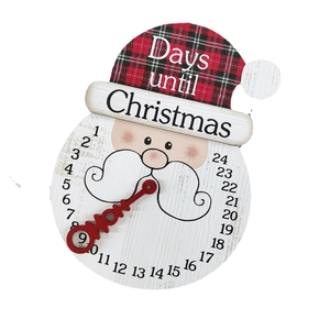 Calendrier de Noël en bois avec visage du Père Noël et aiguille rotative décorative