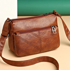 Women Crossbody Bag Soft PU Leather Multi Zipper Pockets Large Capacity Casual Vintage Shoulder Bag Mother Gift Handbag