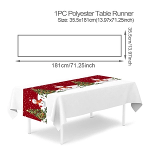 Polyester table runner detail with snowman pattern measuring 35.5x181cm for Christmas