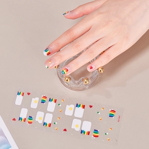 Rainbow heart and polka dot nail stickers set SS-050 with white base for women