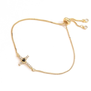 18K gold plated cross pendant necklace featuring a black heart zircon and box chain