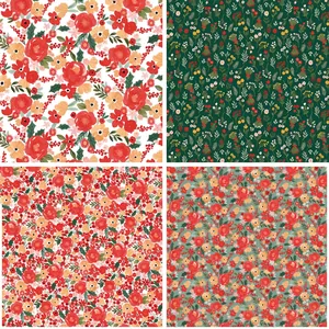 Pack de papel scrapbooking vintage de Navidad con motivos botánicos rojos y naranjas