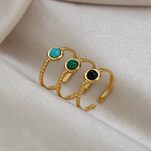 Bagues vintage en acier inoxydable plaqué or 18K avec pierres naturelles de lapis-lazuli