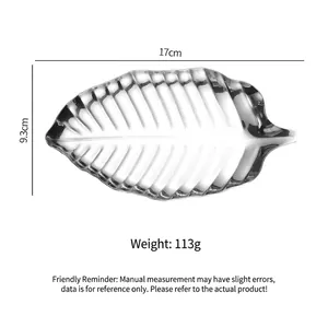 Leaf-shaped silver stainless steel tray with mirror finish and embossed vein texture