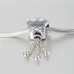 Pendentif sac à main en argent S925 avec cristaux bleus et pompons pour bijoux DIY