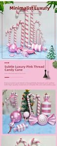 Pink and white spiral Christmas candy cane ornaments with glitter finish for decor