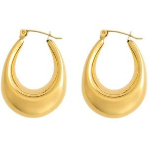 Minimalist golden teardrop chunky hoop earrings in polished titanium steel for women