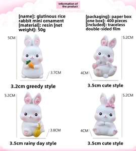 Set of four cute resin rabbit figurines with dimensions and creative design details