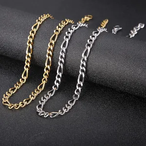 Figaro Chain Necklace 316L Stainless Steel Hip Hop Punk Minimalist Polished Links Jewelry For Men Women